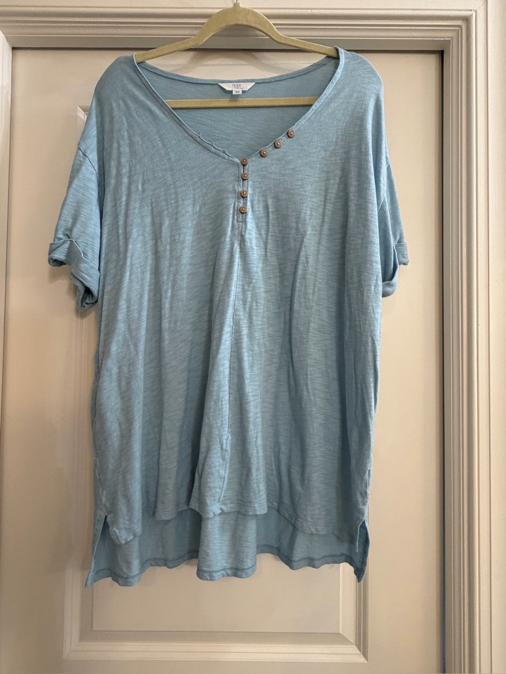Sky Blue Short Sleeve Henley Tunic sz 2 xxxl GUC